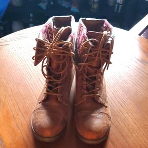 Brown faux leather boots